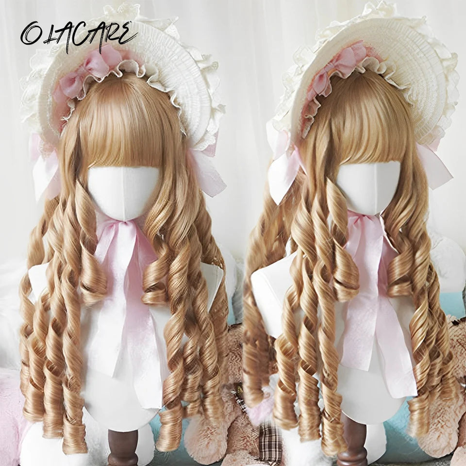 Long Curly Wavy Lolita Cosplay Wig with Bangs for Parties and Events