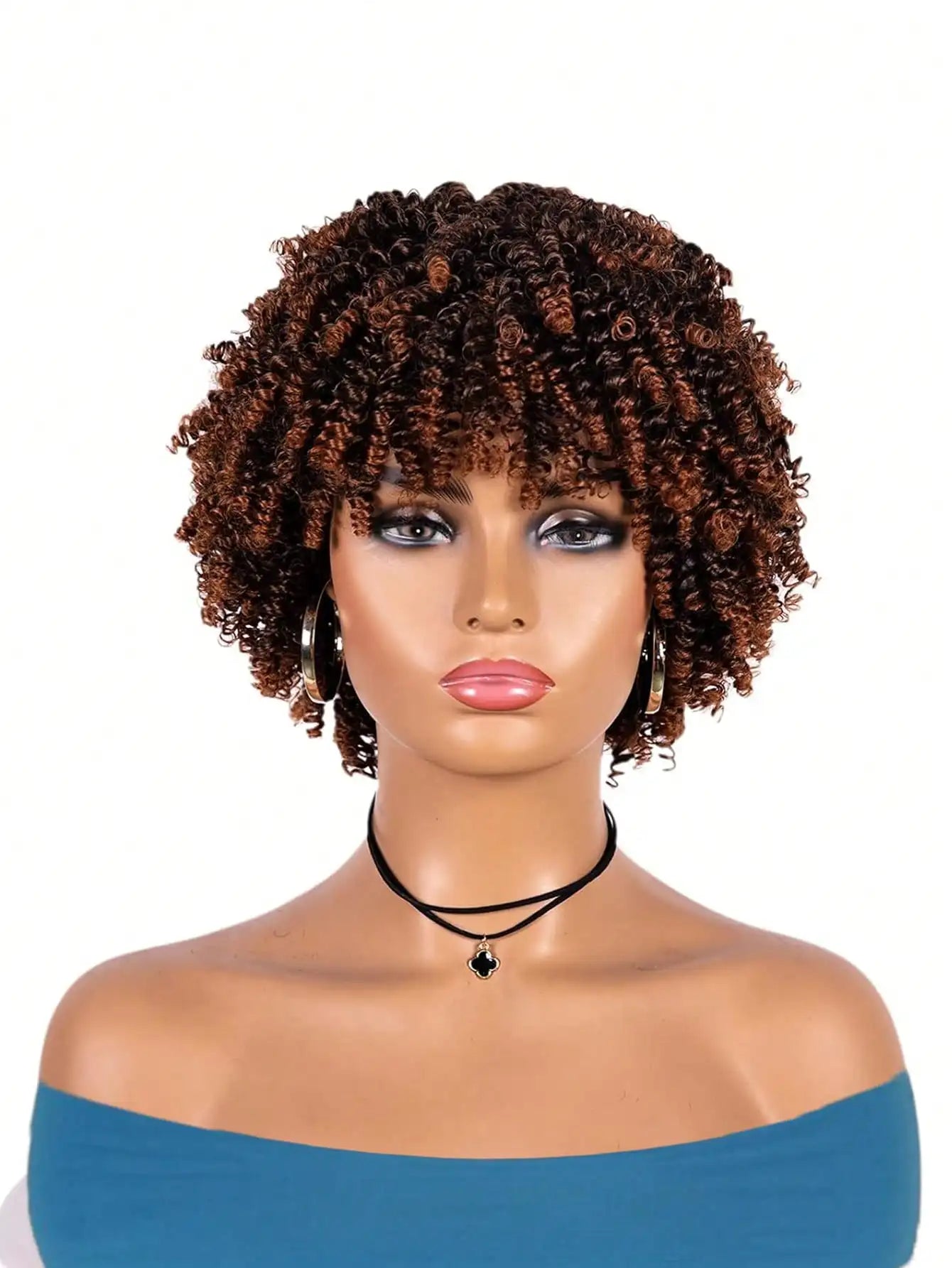 Short Curly Afro Wig with Bangs for Daily Style - 12
