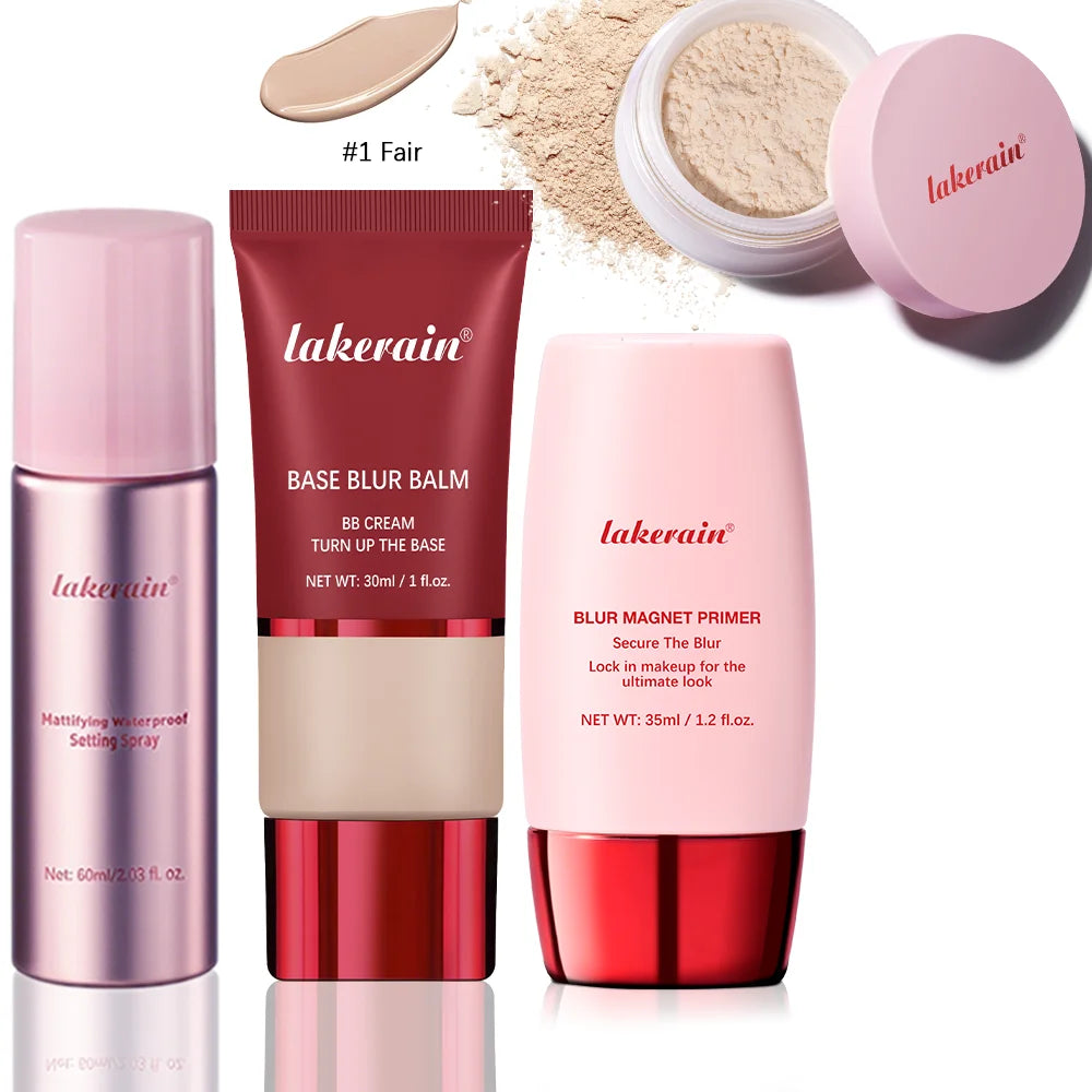 Professional Face Makeup Base and Setting Set for Long Lasting Matte Look