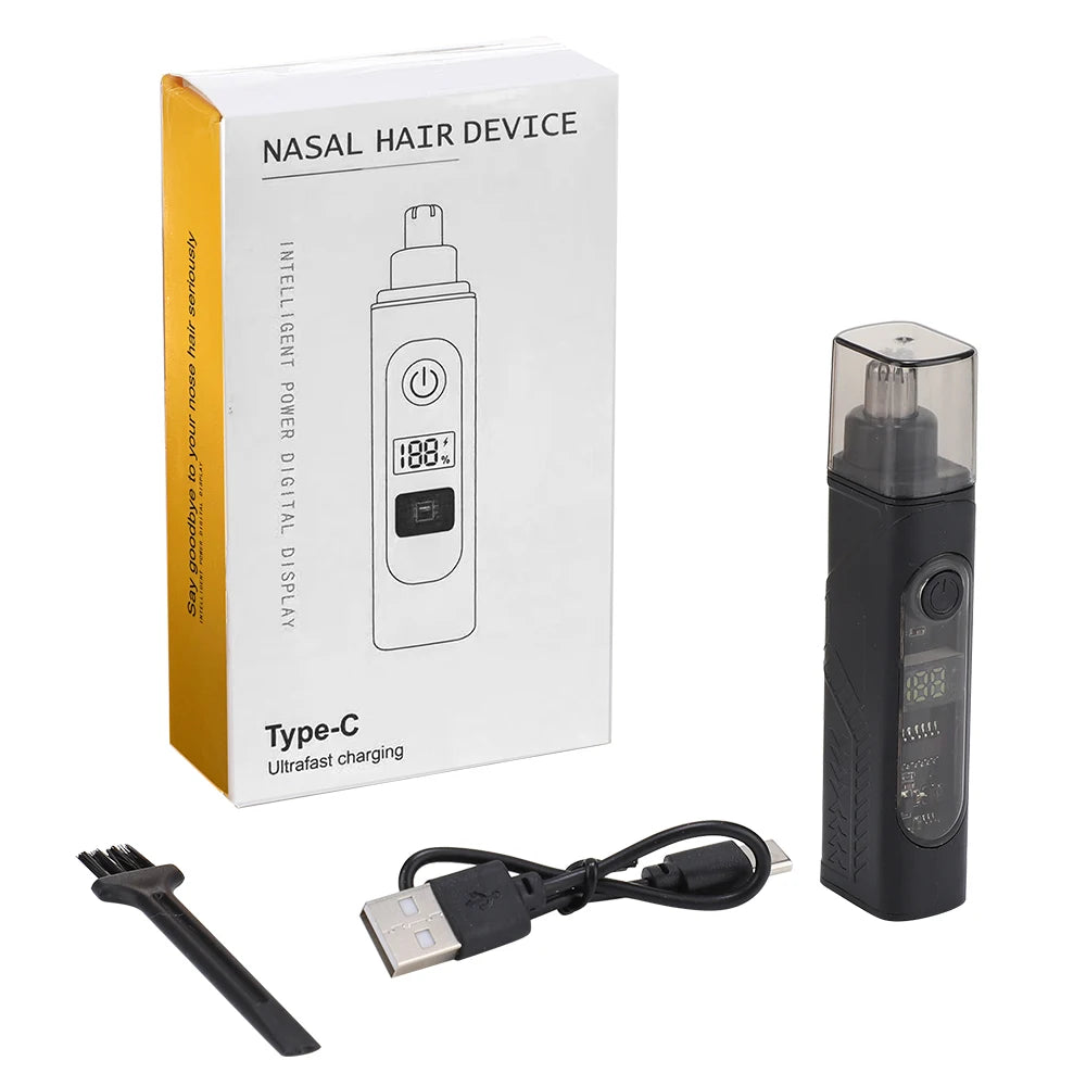 Electric Rechargeable Nose and Ear Hair Trimmer with LED Display - 18