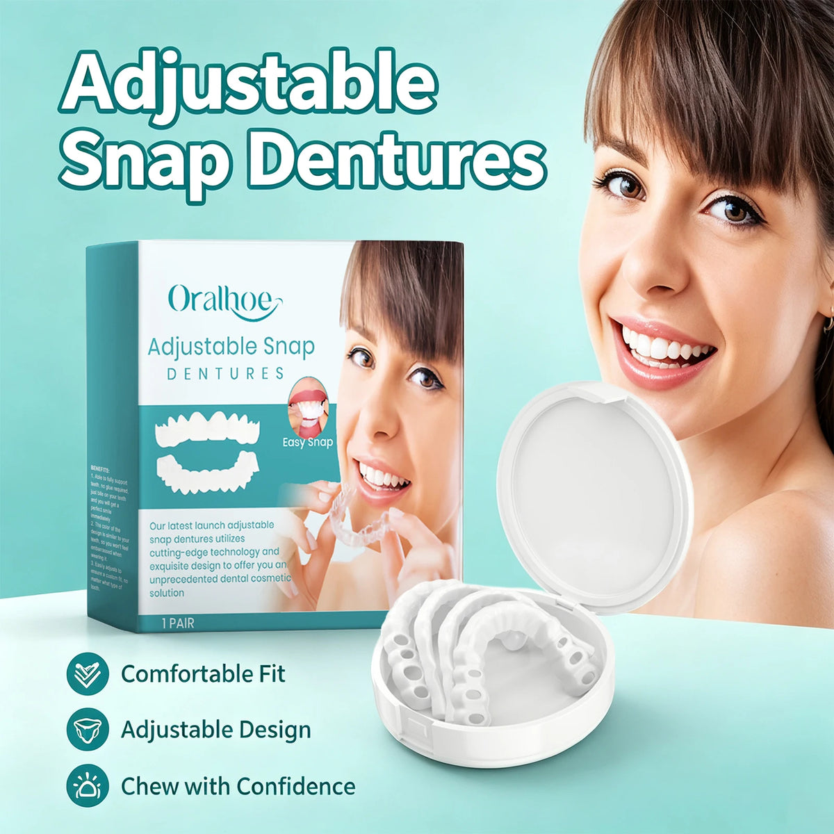 Adjustable Snap-On Dentures for Missing Teeth and Smile Repair