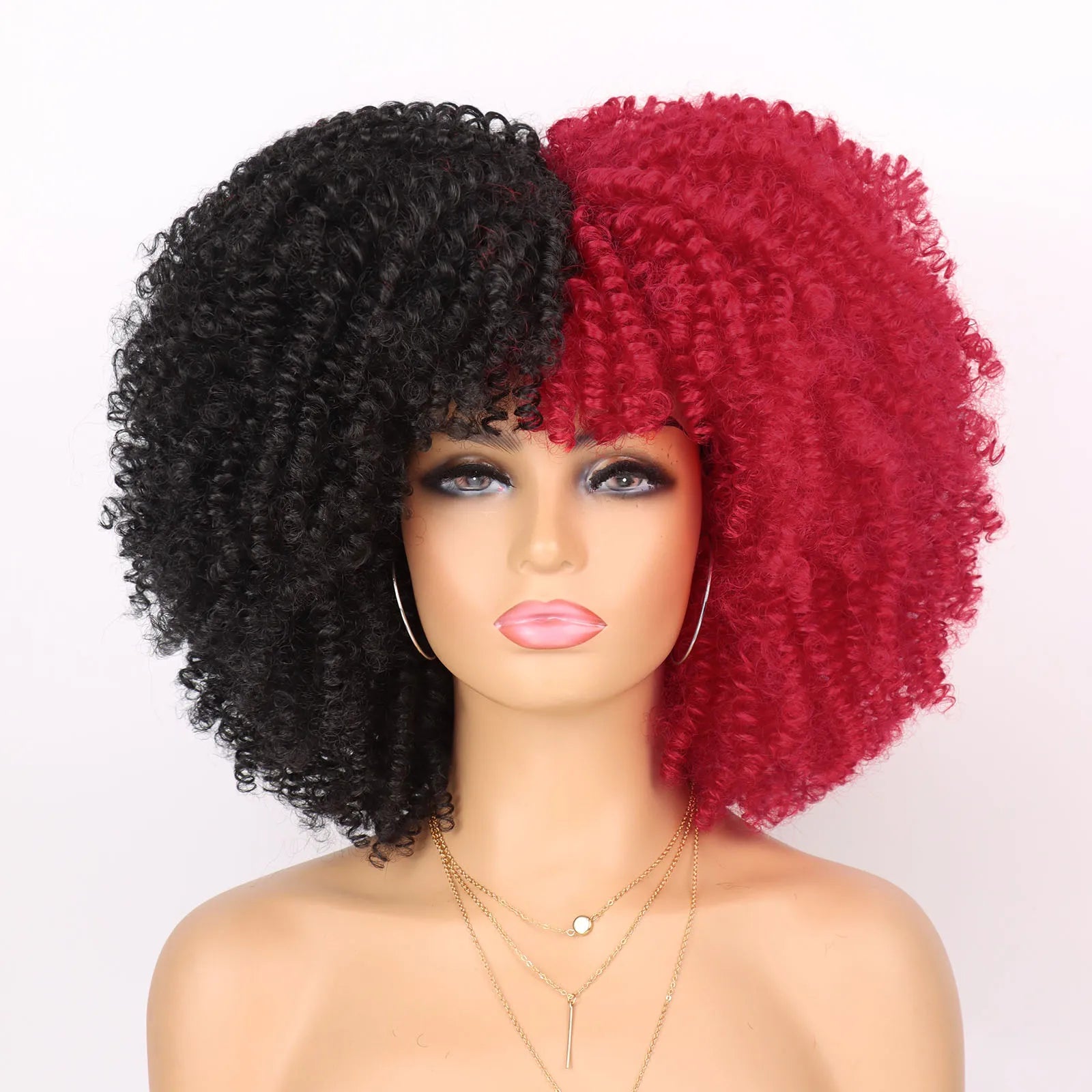 Short Kinky Curly Afro Wig with Bangs for Daily Wear - 23