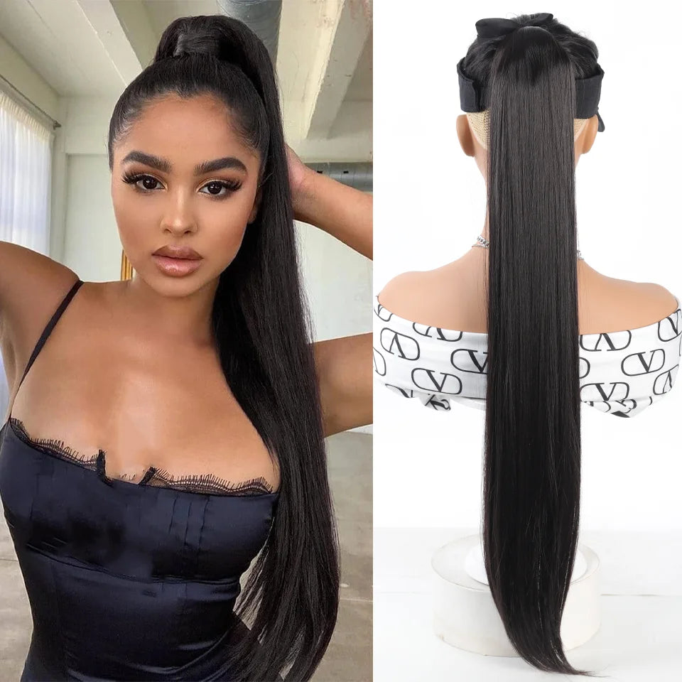 32-Inch Long Straight Wrap Around Ponytail Hair Extension