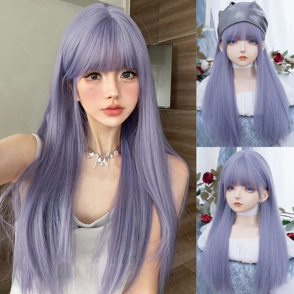 Long Wavy Ginger Synthetic Wig with Bangs - 31