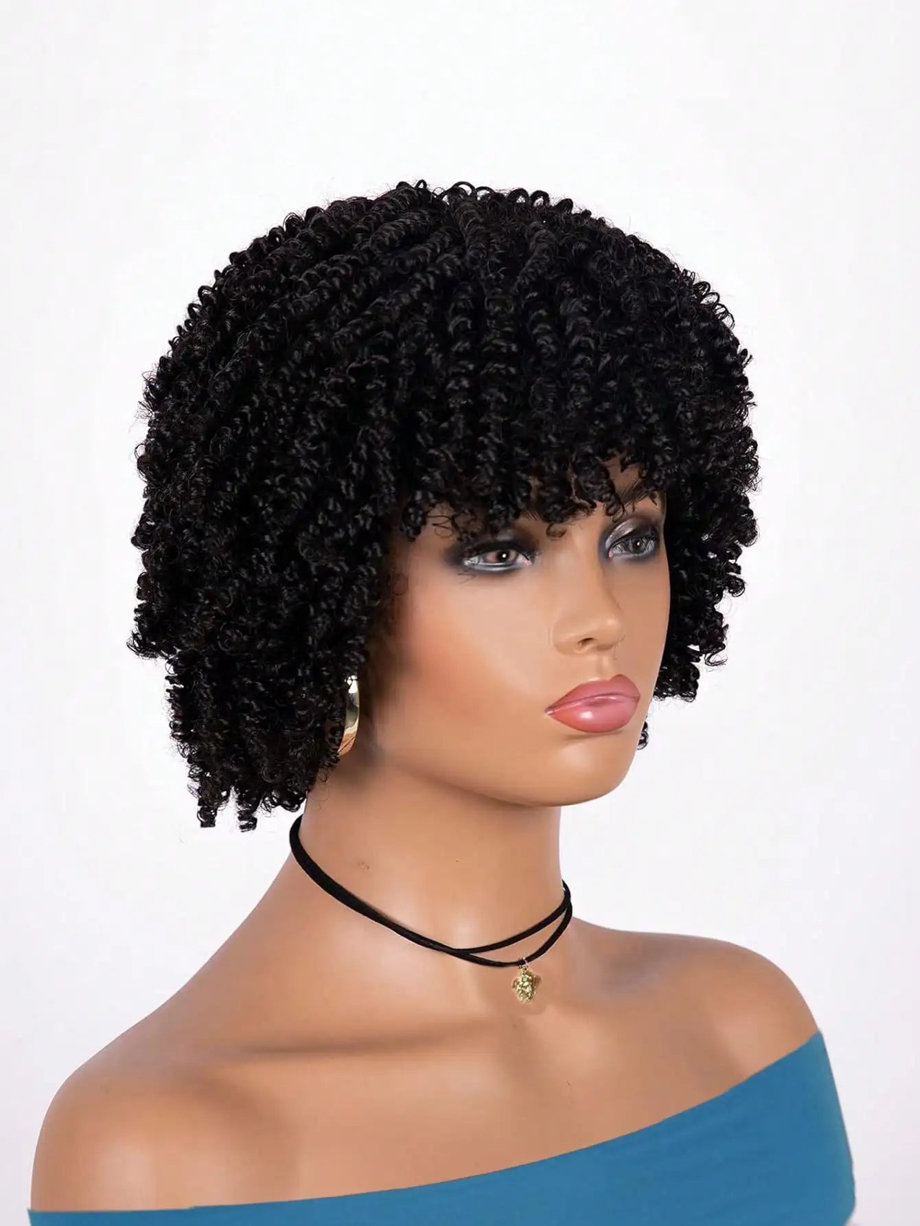 Short Curly Afro Wig with Bangs for Daily Style - 3