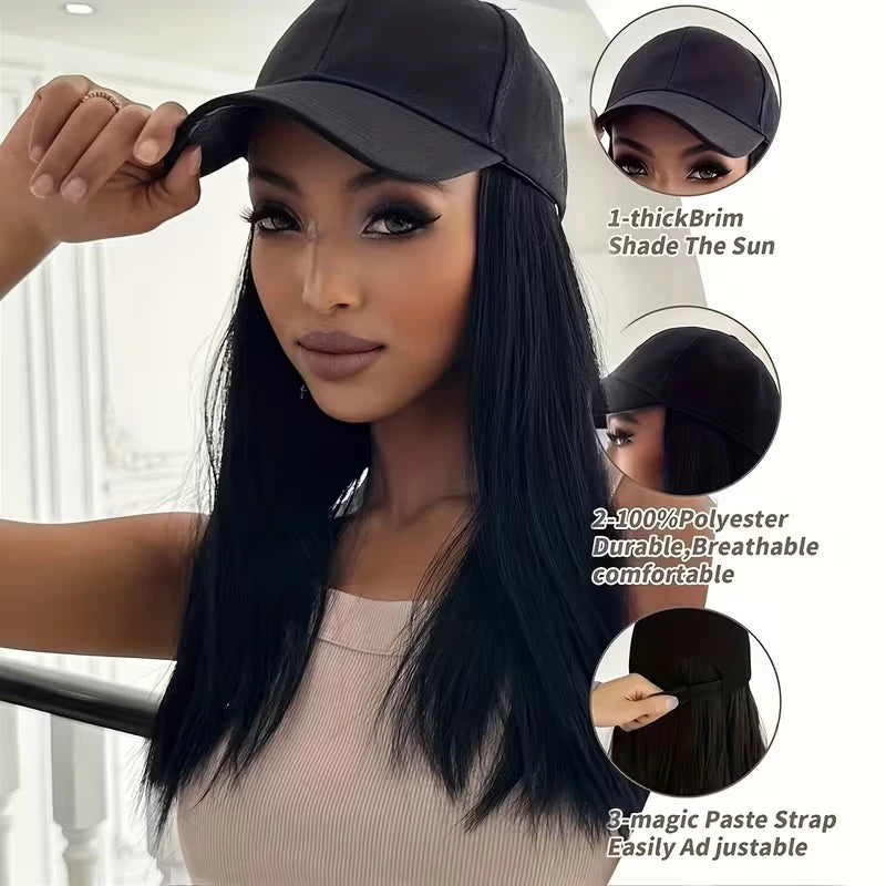 24-Inch Long Straight Hair Baseball Cap Wig for Effortless Style