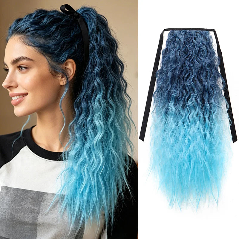 22-Inch Curly Rainbow Wrap-Around Ponytail Hair Extension - 14