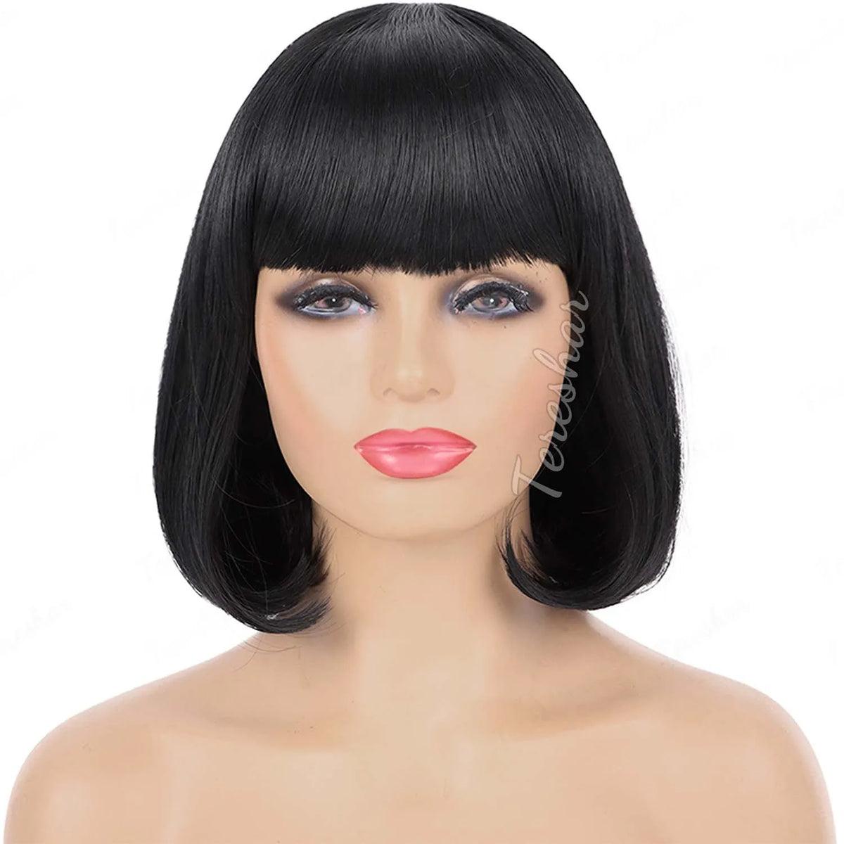 Short Black Bob Wig with Bangs for Cosplay and Daily Wear