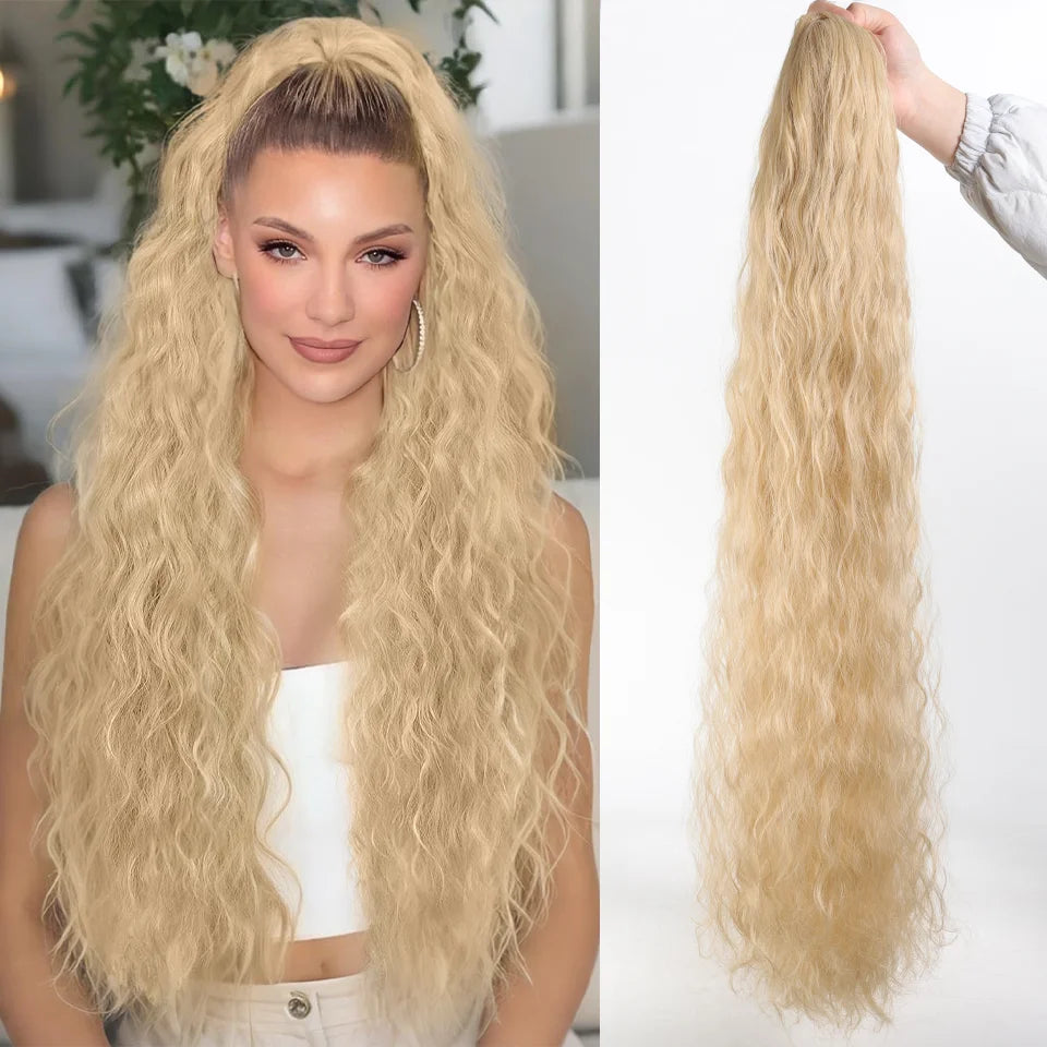 36 Inch Curly Wavy Drawstring Ponytail Extension