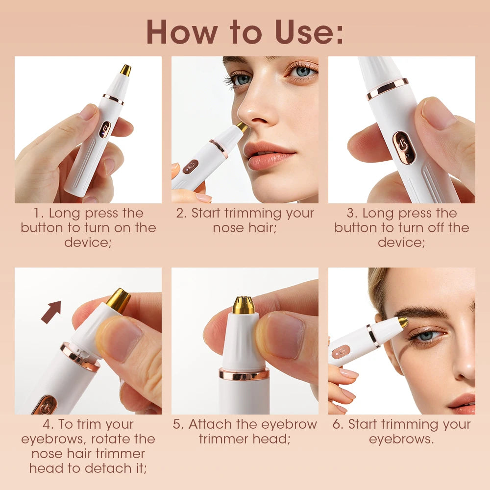 2-in-1 Electric Eyebrow and Nose Hair Trimmer for Painless Grooming