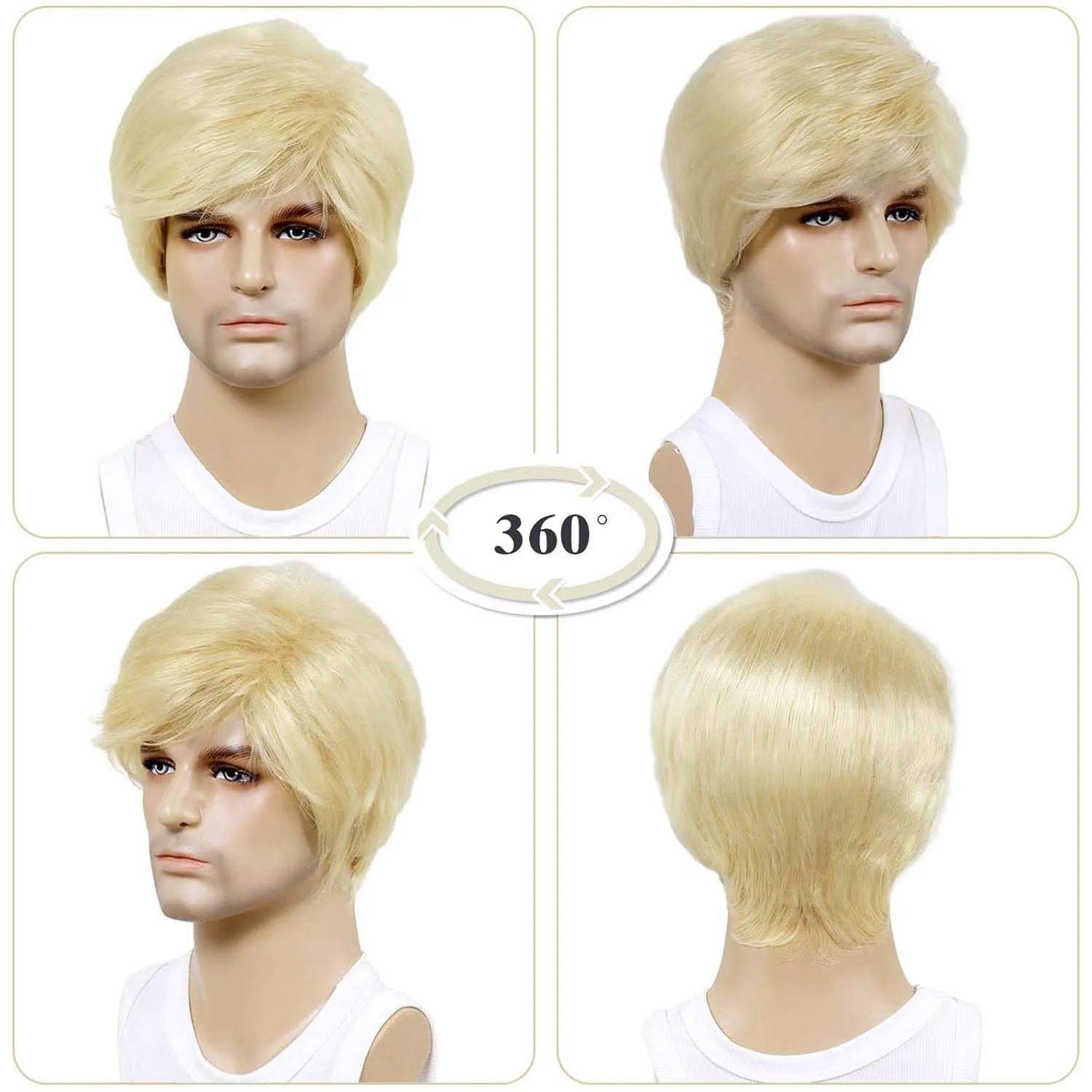 Short Straight Natural Look Synthetic Wig for Men Daily or Costume Wear - 3