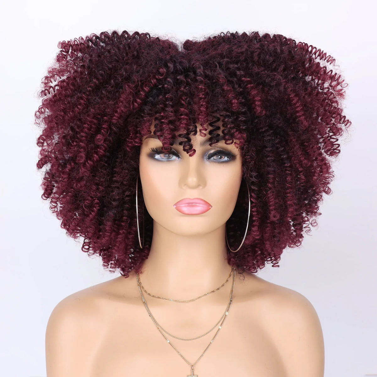 Short Kinky Curly Afro Wig with Bangs for Daily Wear