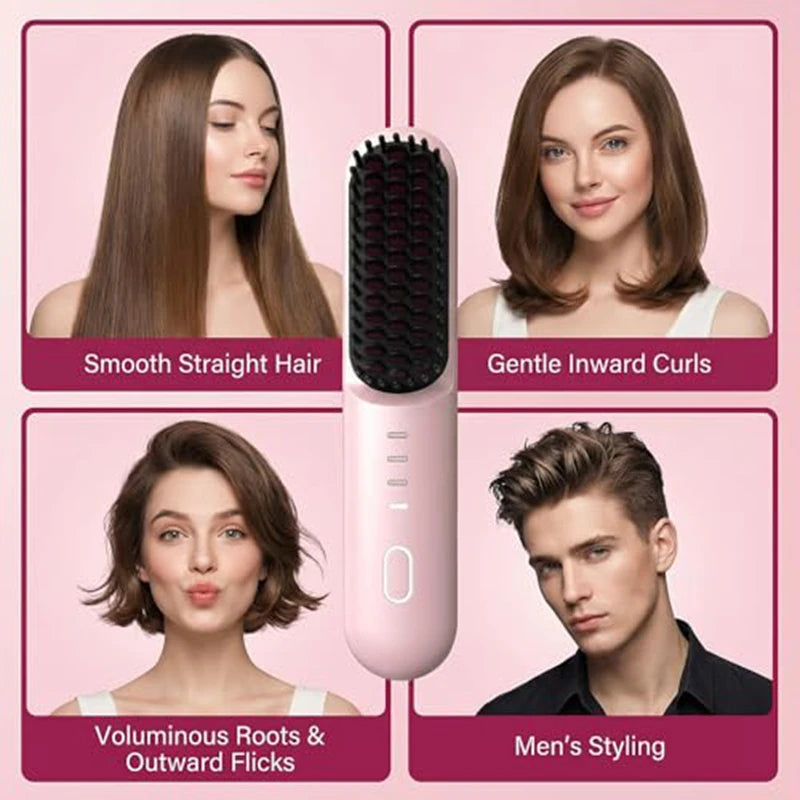 Fast Heating Cordless Hair Straightening Brush for Smooth Frizz-Free Hair - 4