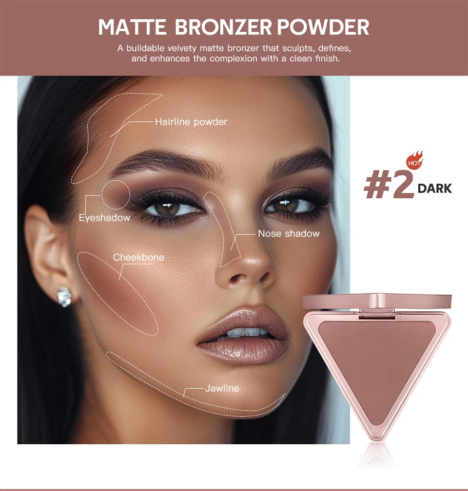 Long-Lasting Matte Bronzer Powder for Smooth Face Contouring - 9
