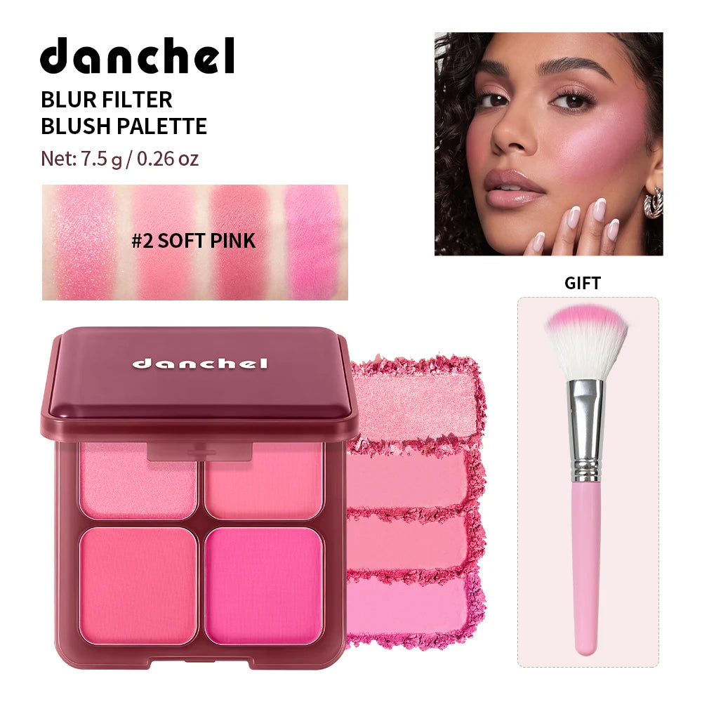 4-Color Matte Blush Palette with Professional Makeup Brush - 22