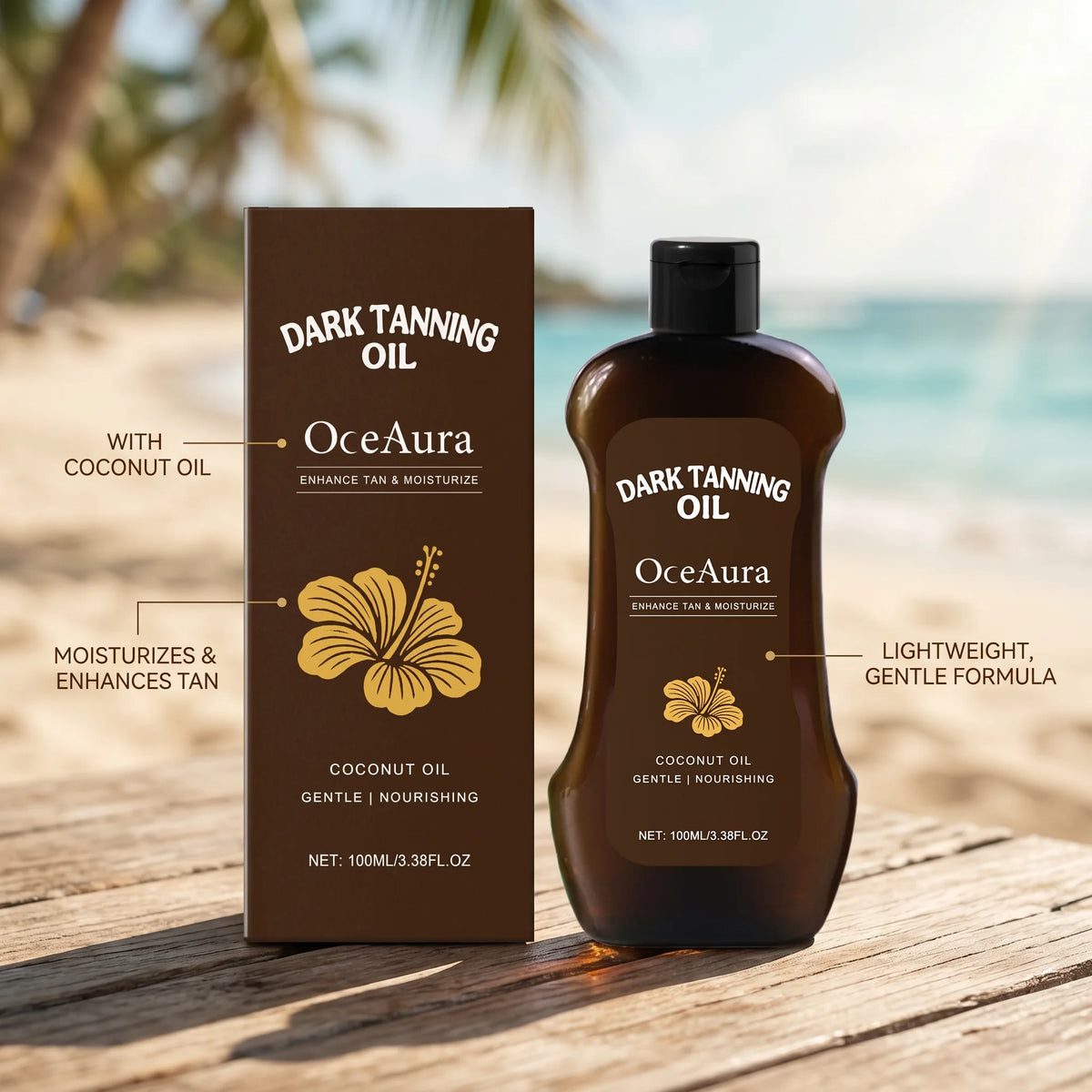 Coconut Oil Dark Tanning Body Oil for Deep Bronze Glow and Hydration