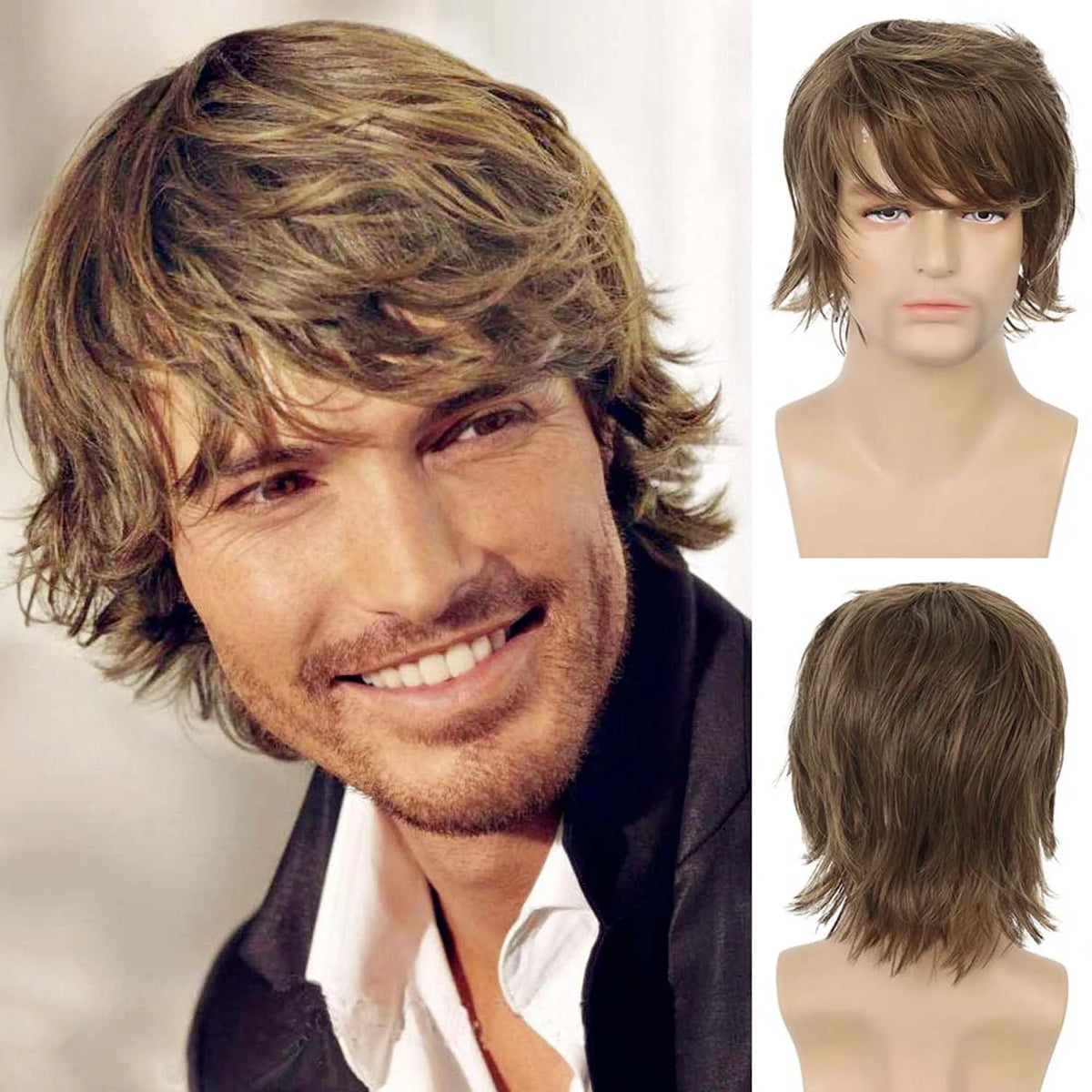 Short Curly Layered Synthetic Wig for Men Cosplay and Daily Style