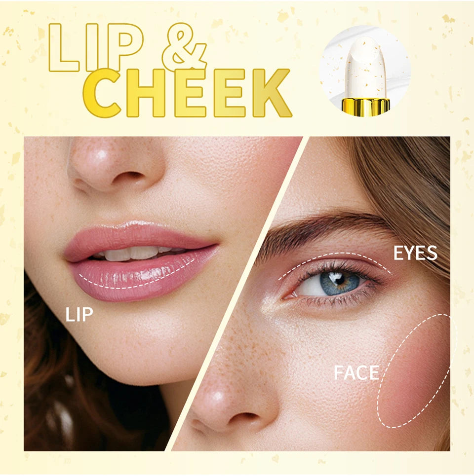 Color Changing Gold Flake Lip Balm for Hydration and Natural Pink Tint