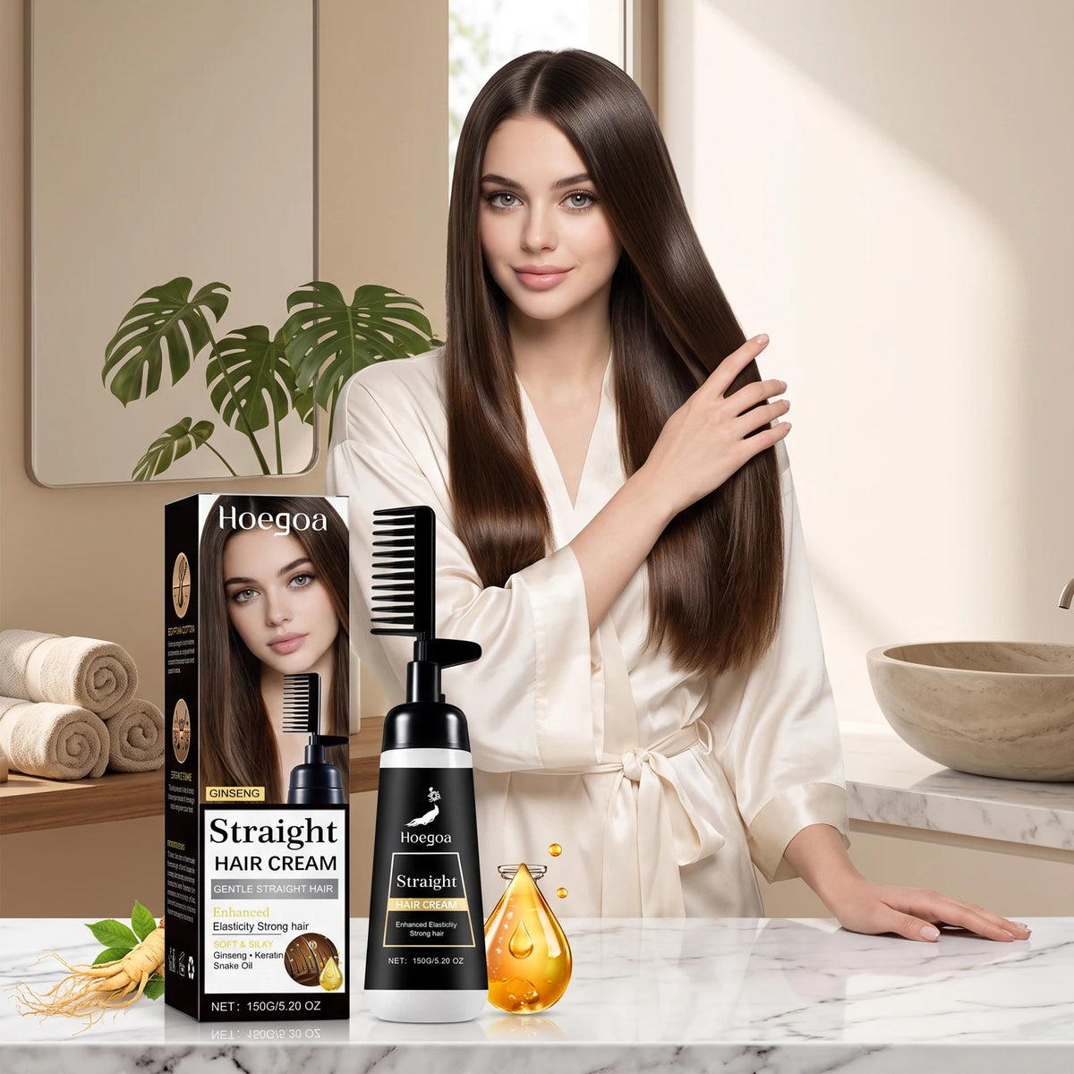 One-Step Hair Straightening Cream with Built-In Comb for Silky Smooth Hair