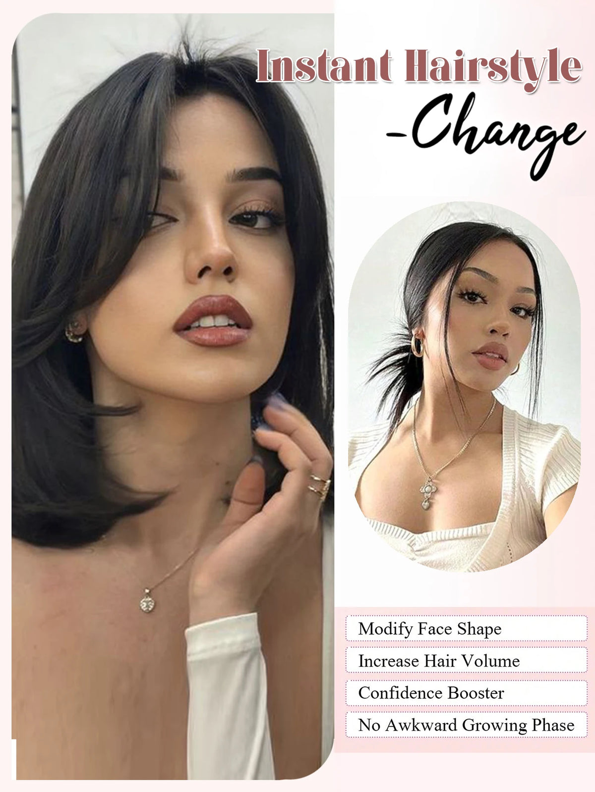 Clip-In Natural Middle Part Hair Bangs Topper for Volume and Style