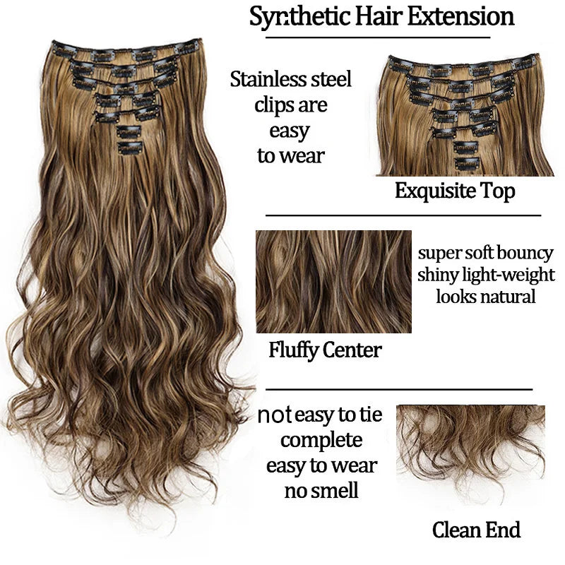 Wavy Curly Clip-In Hair Extension Set for Women - 5