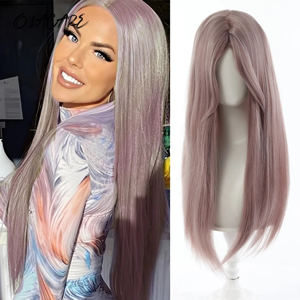 24 Inch Long Pink Cosplay Wig with Bangs - 43