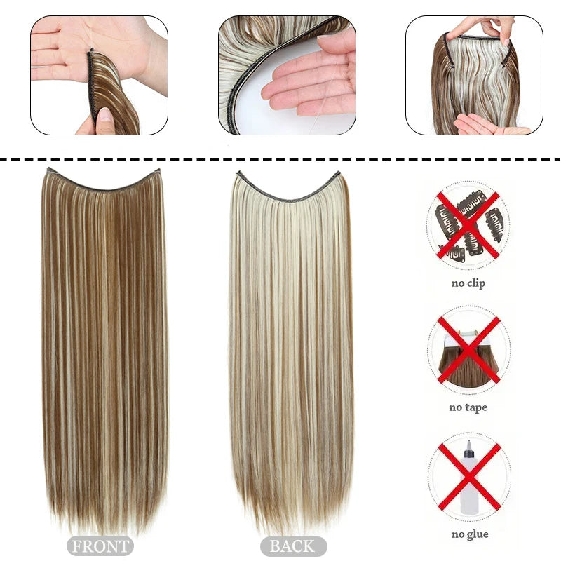 24-Inch Invisible Wire Hair Extensions for Instant Length - 3