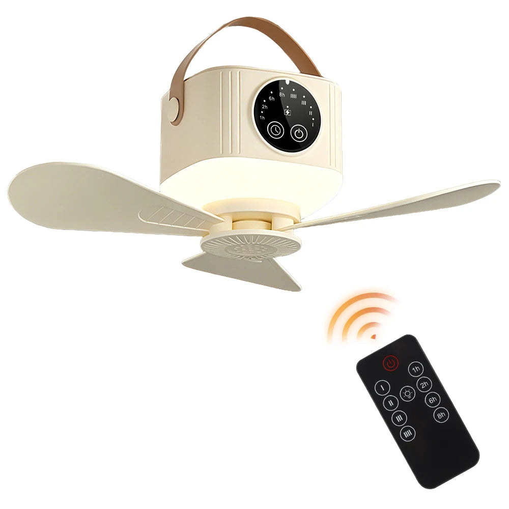 Portable Rechargeable Ceiling Fan with LED Light and Remote Control - 17