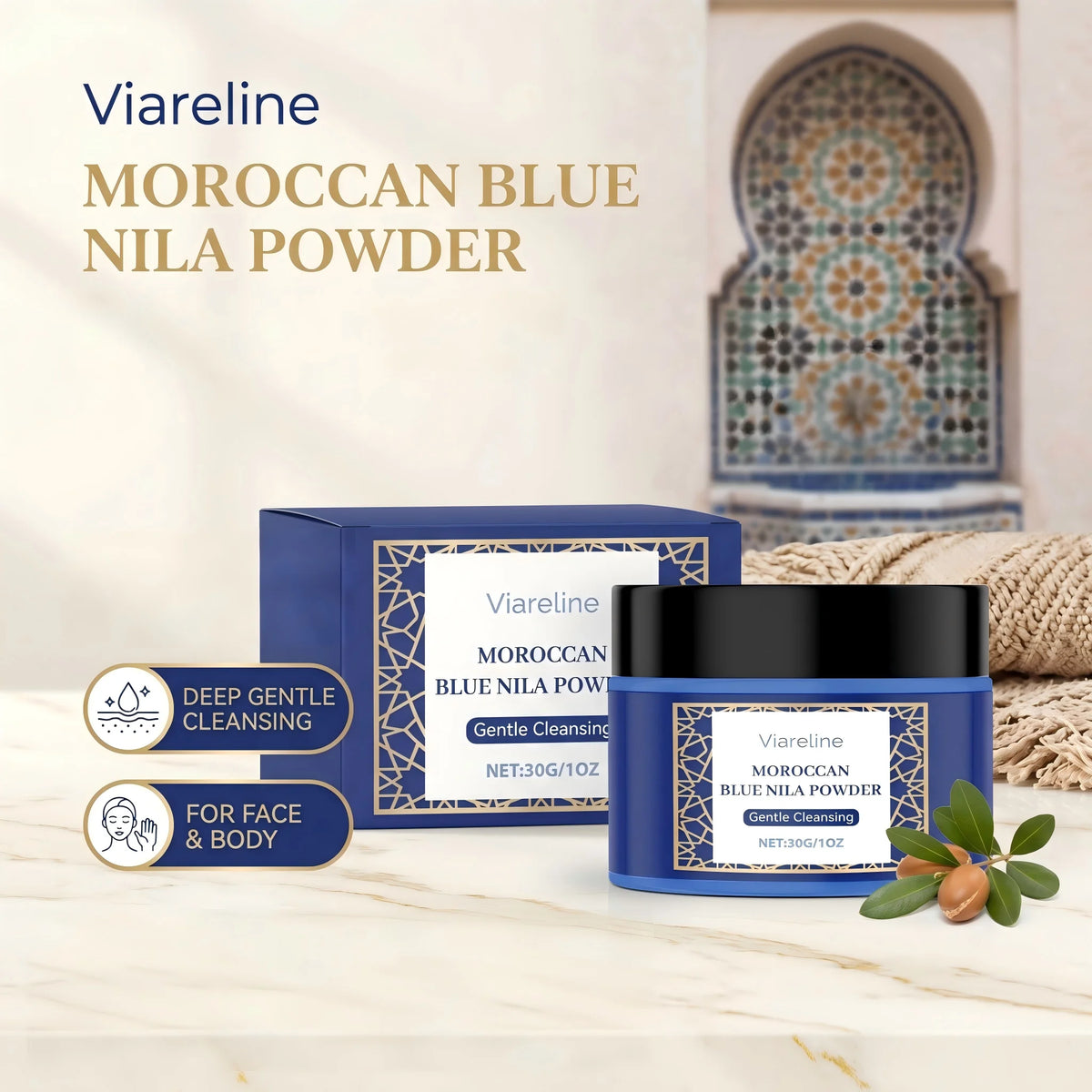 Moroccan Blue Nila Brightening and Exfoliating Facial Cleansing Mask