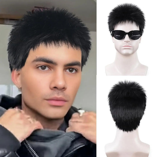 Short Layered Black Wig for Men Daily and Cosplay