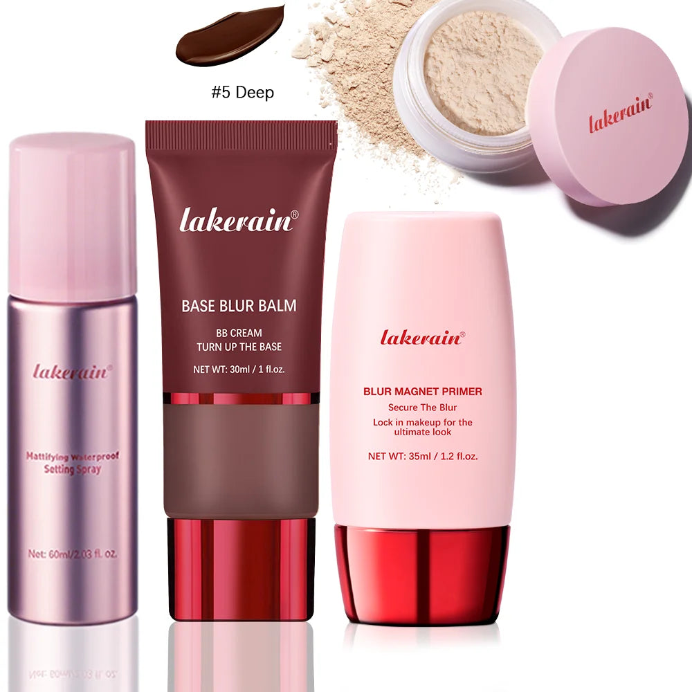Professional Face Makeup Base and Setting Set for Long Lasting Matte Look