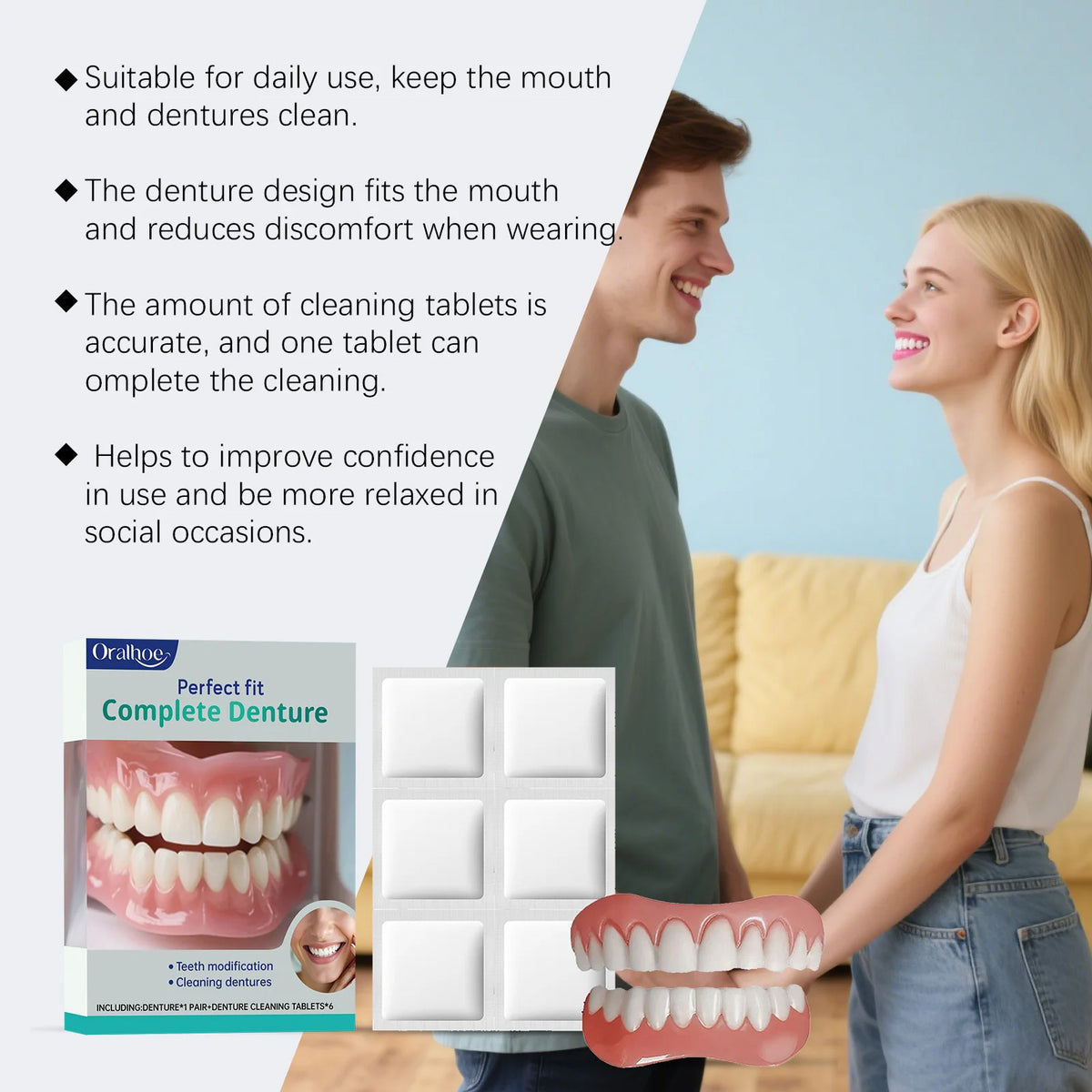 Cosmetic Denture Kit for Covering Missing or Stained Teeth