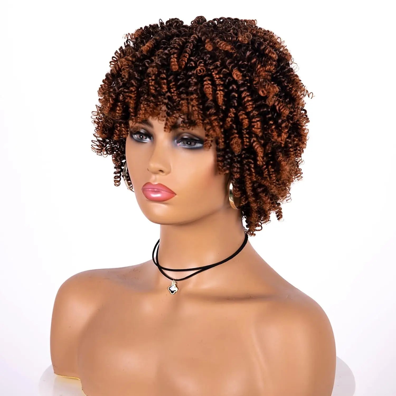 Short Curly Afro Wig with Bangs for Daily Style - 9