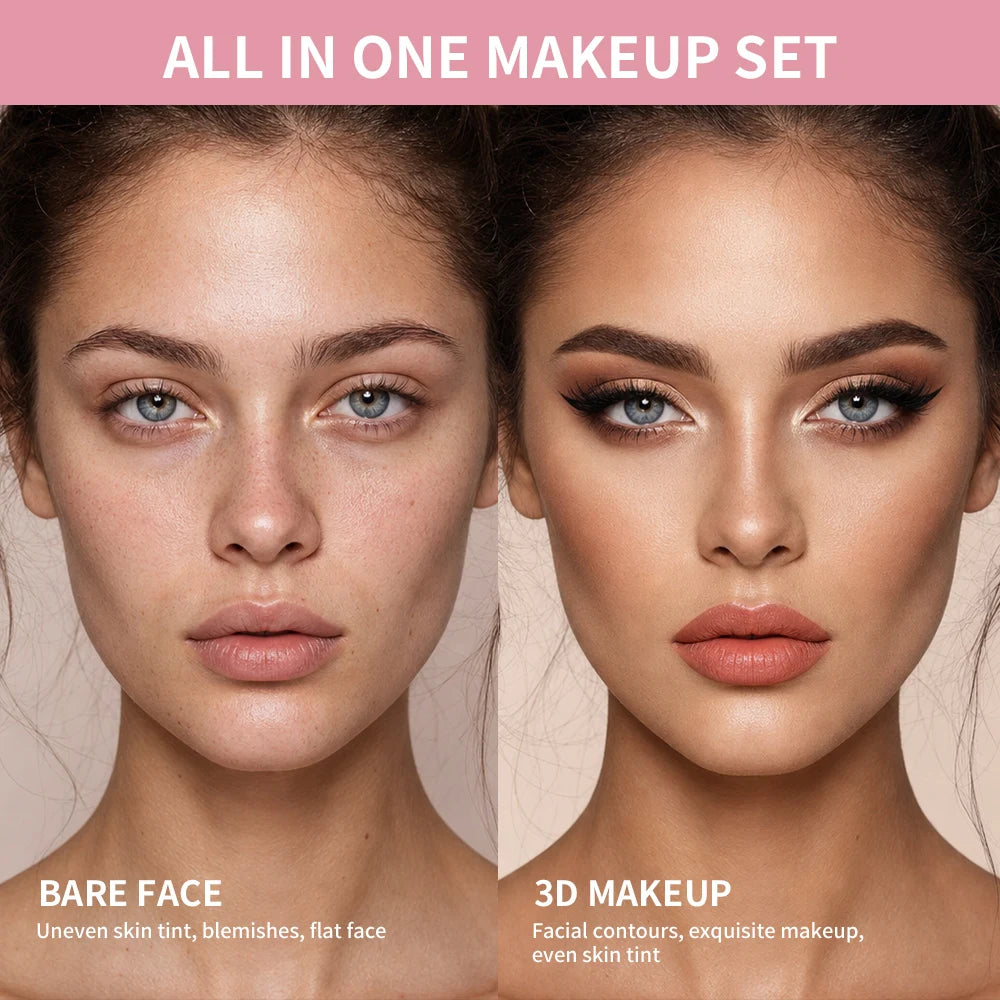 All-in-One Full Face Makeup Kit with Cosmetic Palette and Brush Set