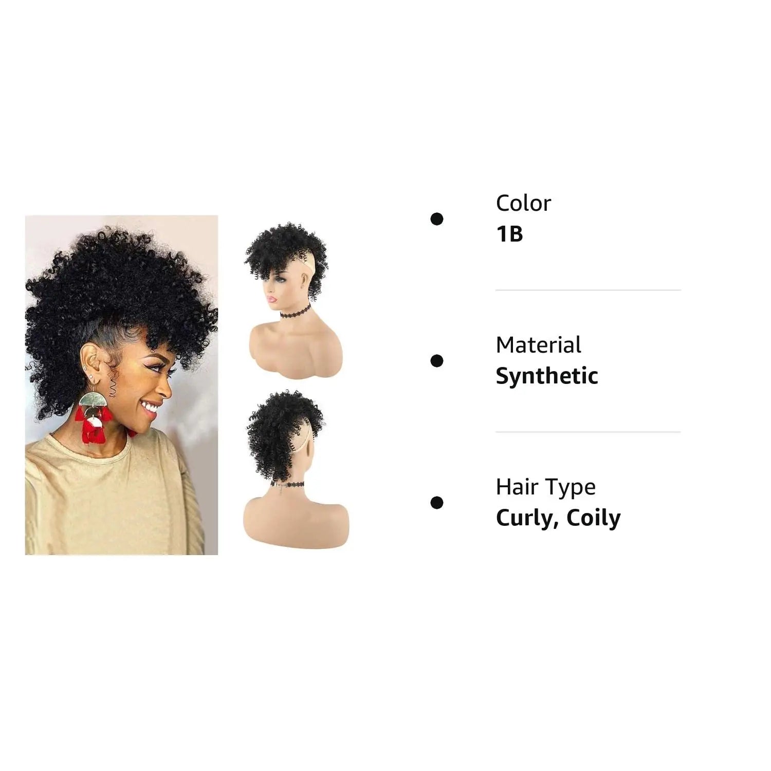 Curly Afro Mohawk Ponytail with Bangs Clip-In - 9