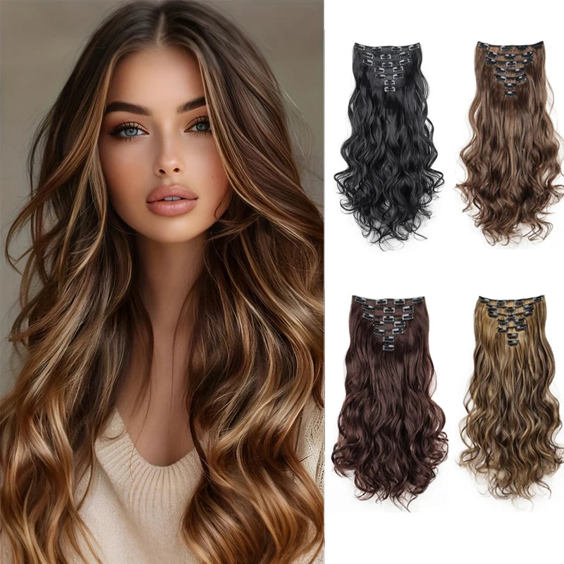 18-Inch Wavy Clip-In Synthetic Hair Extension Set