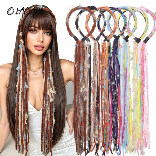 Boho Tassel Braided Hairband with Faux Bangs