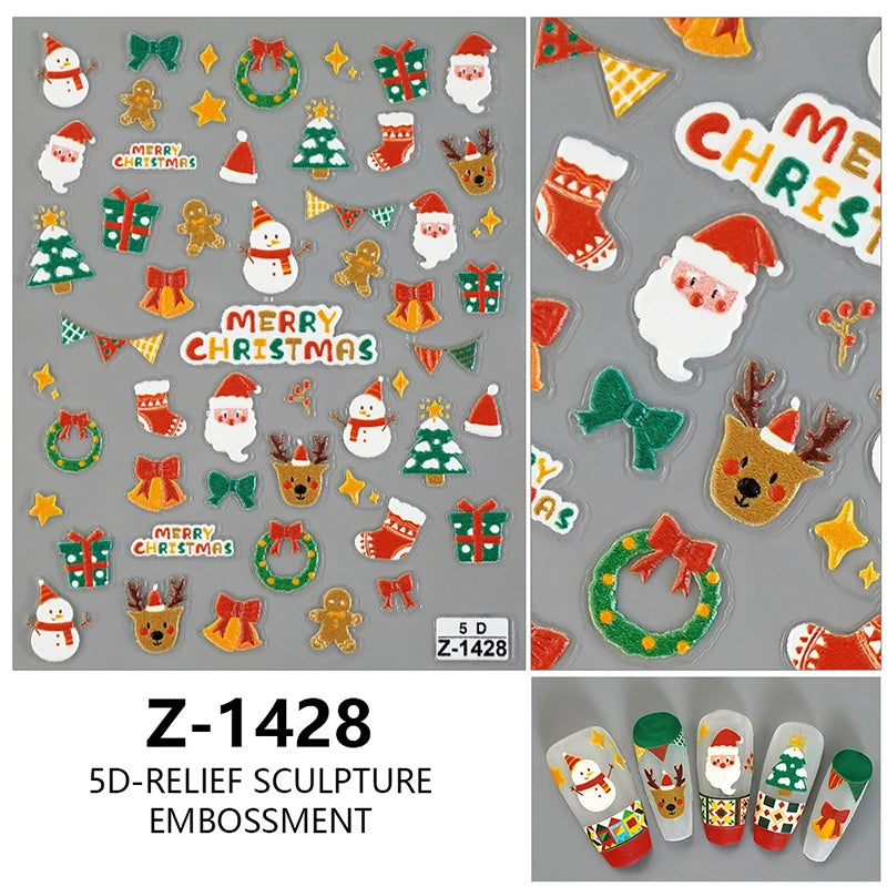 Festive 3D Christmas Nail Art Stickers for Holiday Manicure Decorations - 59