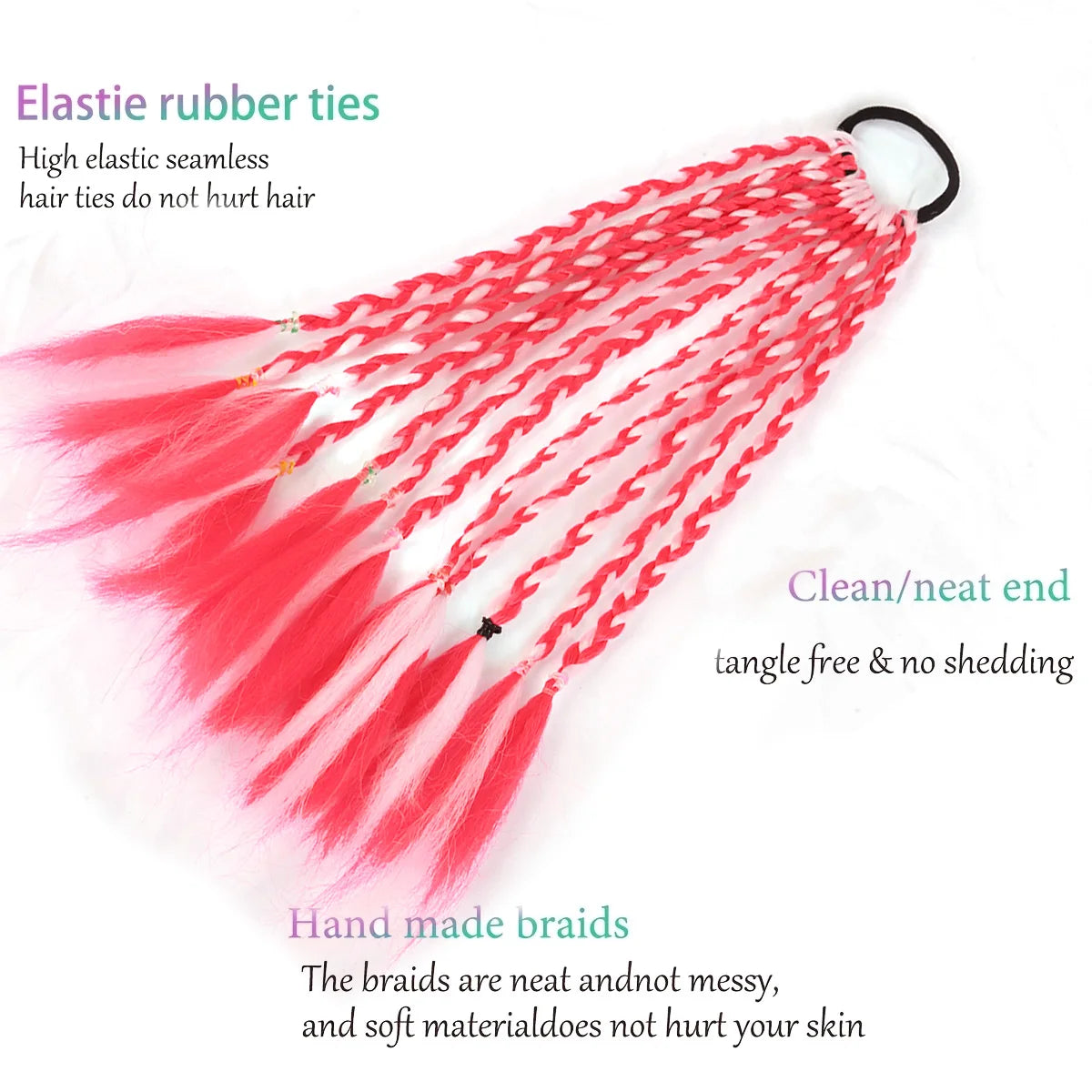 12-Inch Ombre Braided Ponytail Extension for Kids and Adults
