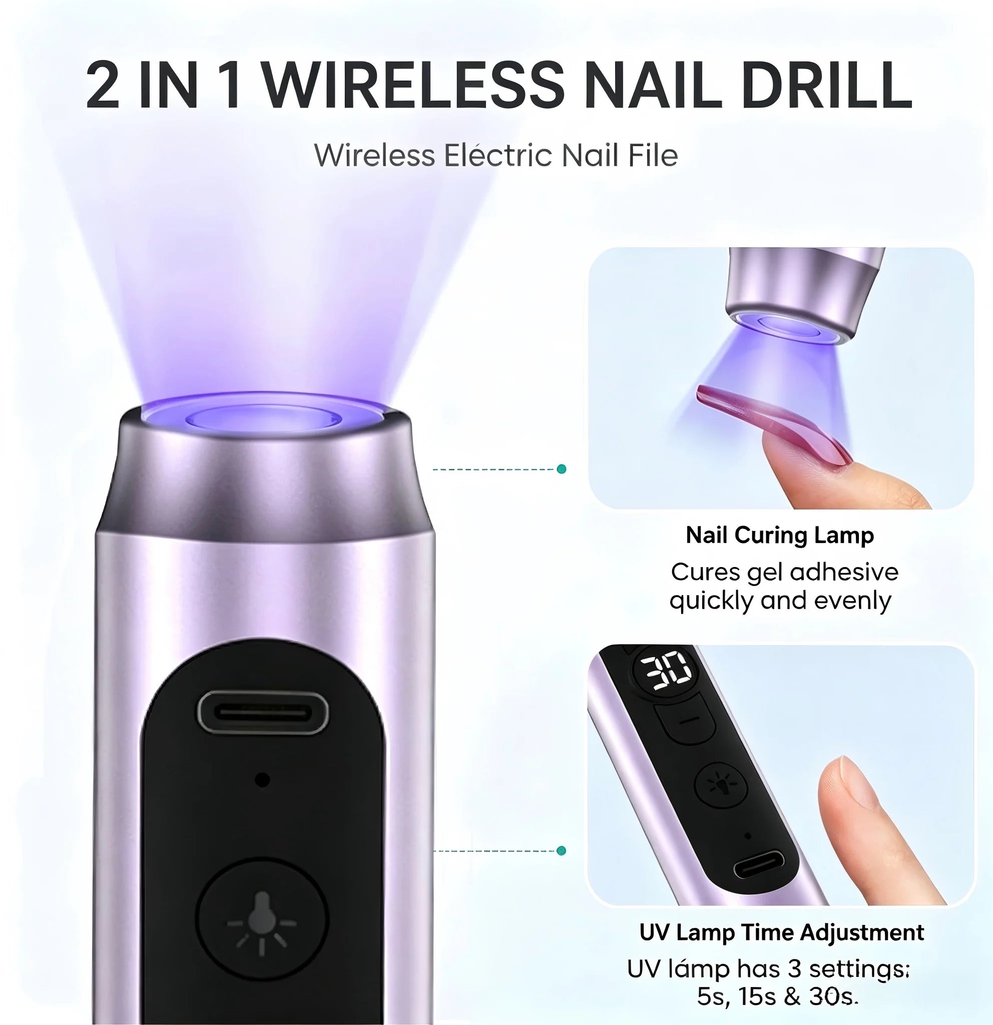 Professional Cordless Electric Nail File and Dryer Manicure Tool - 3