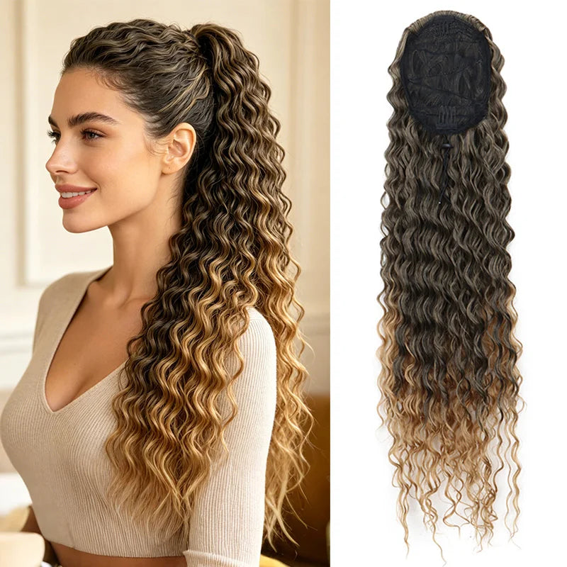 22-Inch Curly Drawstring Ponytail Hair Extension - 16
