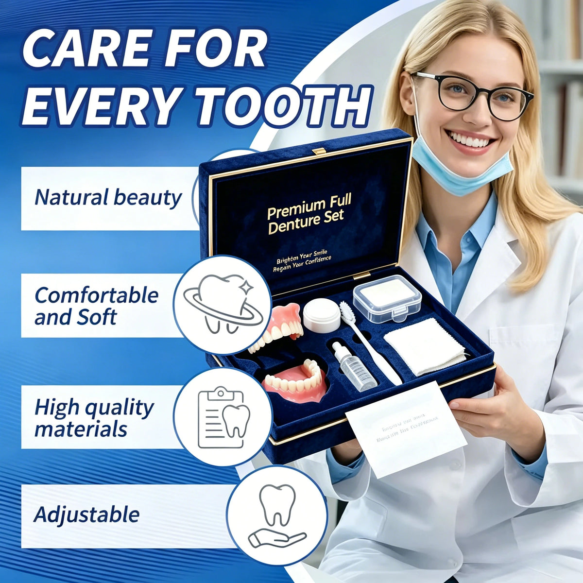 Comfortable Silicone Full Mouth False Teeth Smile Set for Daily Use