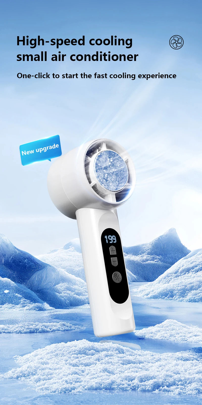 Portable Handheld Turbo Fan with Instant Ice Cooling and LED Display - 7