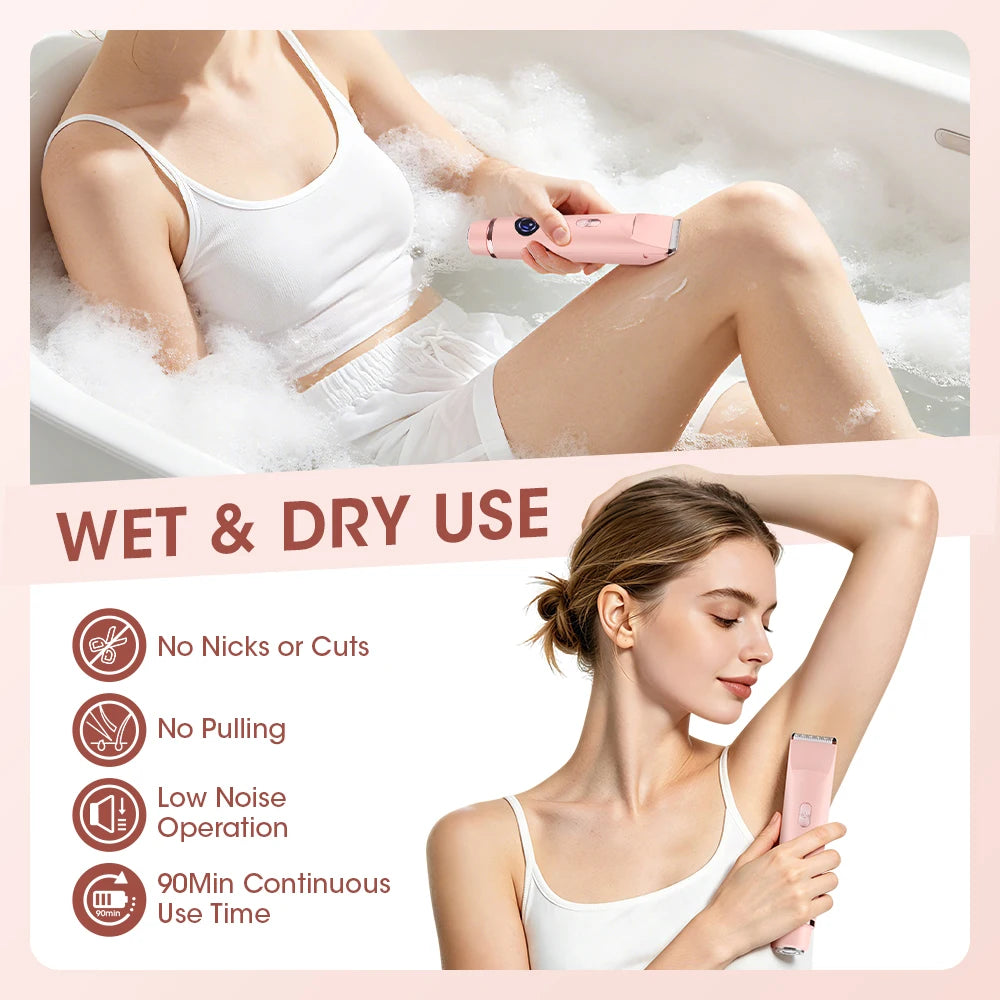 Dual-Head Electric Shaver and Bikini Trimmer for Women