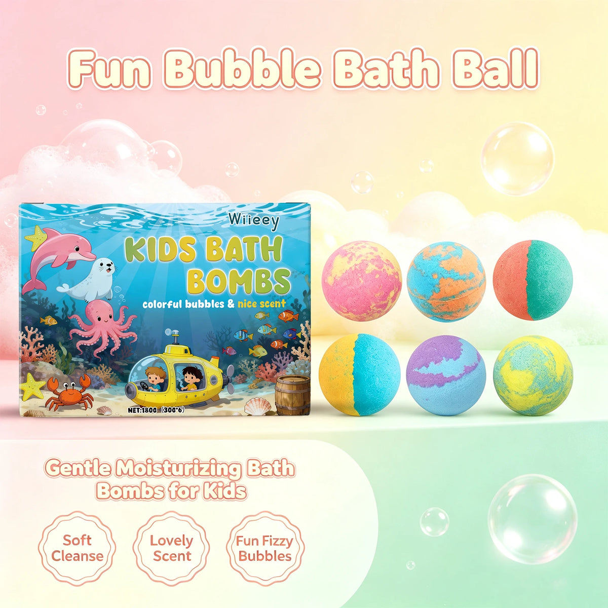 Moisturizing Fizzy Bath Bombs for Kids Gentle Skin Cleansing Gift Set