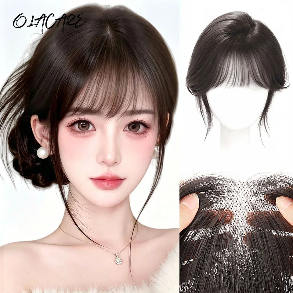 Clip-In Synthetic Hair Topper with Natural Fringe Bangs for Women - 7