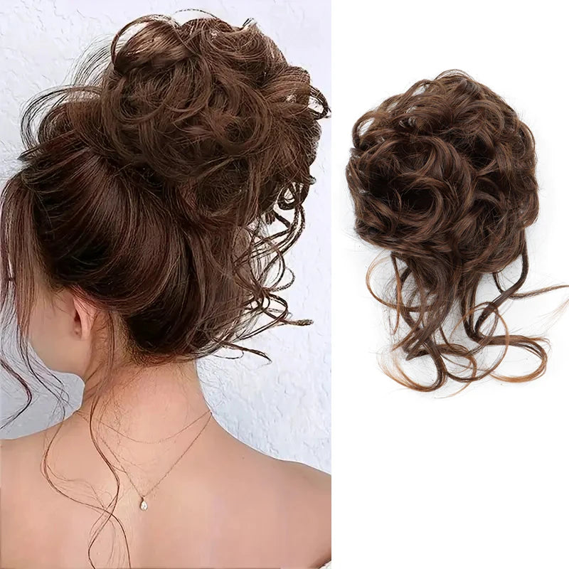 Messy Curly Hair Bun Extension with Elastic Rubber Band