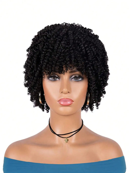 Short Curly Afro Wig with Bangs for Daily Style
