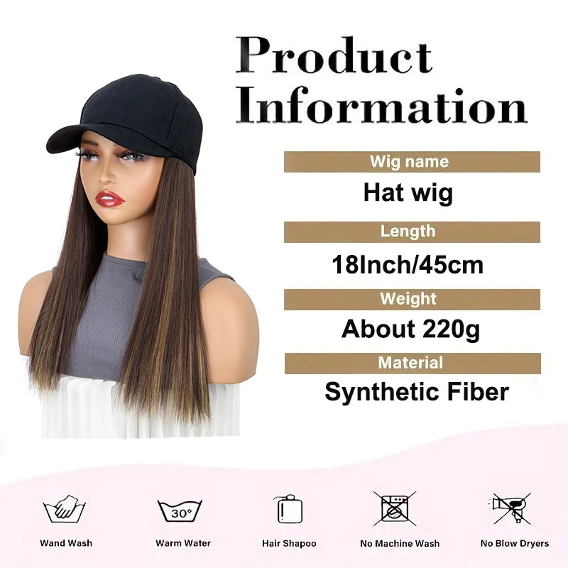 Adjustable Baseball Cap with Attached Long Straight Hair Extension - 9