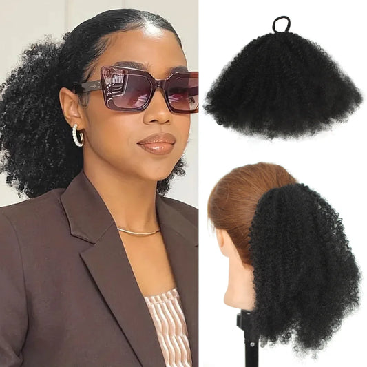 10-Inch Curly Afro Puff Ponytail for Women
